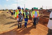 Minister Majodina together with the Deputy Minister David Mahlobo and Cllr. Nasiphi Moya Mayor for City of Tshwane arrive at Rooiwaal Wastewater Treatment Plant